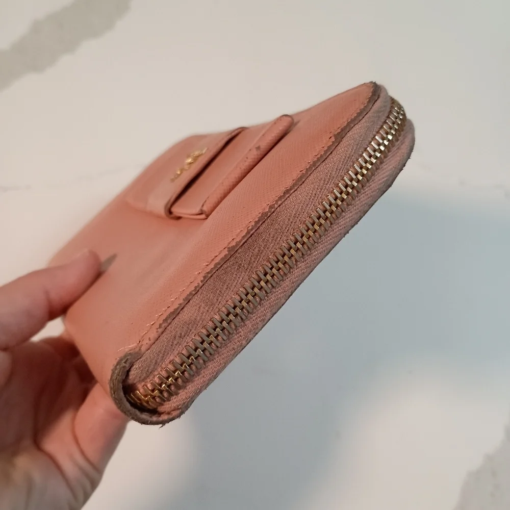 Prada Wallet Light Pink Lampo Saffiano Leather Ribbon Bow Zip Around